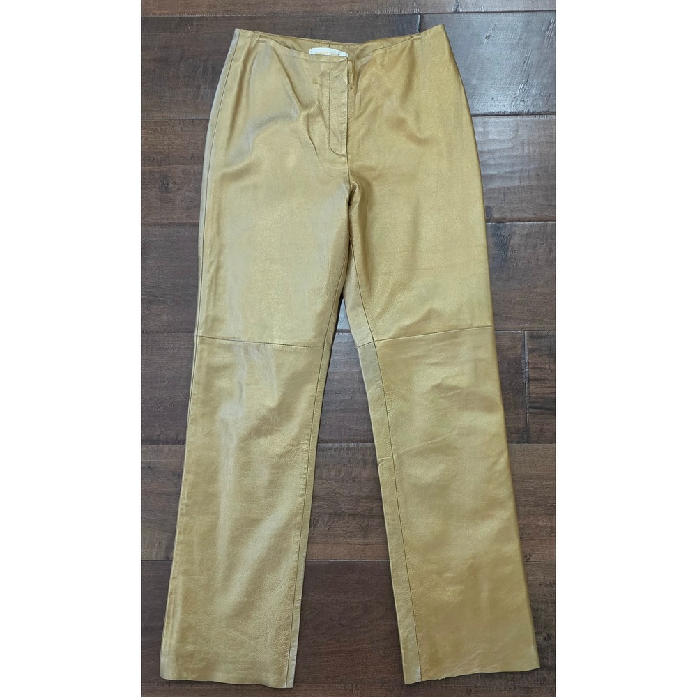 Retro Glossy Boho High Waisted Metallic Gold Leather Pants Straight Leg Women 8